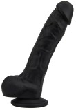 Dildo realist din silicon, Loving Joy, cu ventuză si scrot, negru, [21 cm x 4 cm]