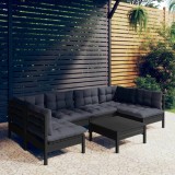 Cumpara ieftin Set mobilier grădină cu perne, 7 piese, negru, lemn masiv pin
