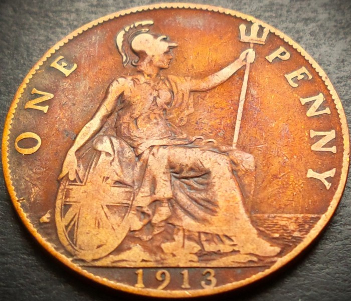 Moneda istorica 1 PENNY - MAREA BRITANIE / ANGLIA, anul 1913 *cod 5071