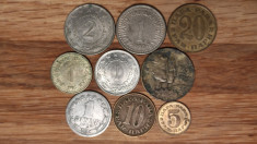 Iugoslavia - set 9 monede diferite - 1 dinar + 2 + 50 dinari - 5 + 10 + 20 para foto