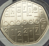 50 pence 2021 Marea Britanie, Charles Babbage, Science, Brilliant unc, Coincard, Europa