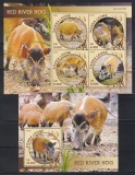Sierra Leone 2016 - Porcul roșu de r&acirc;u (Potamocherul roșu), Colita + Bloc, Cota 22 Euro (Tiraj 1000 - Vezi Numerotarea !!!), MNH
