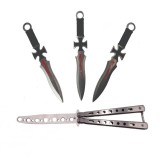 Cumpara ieftin Set Briceag Fluture IdeallStore&reg; + 3 Cutite Aruncat, Otel Inoxidabil, Argintiu, 22cm