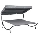 vidaXL Pat șezlong de exterior cu copertină, gri