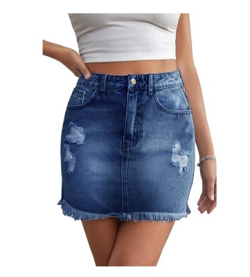 Fusta mini de denim de vara pentru femei JayscreateEU, albastru, XXL - OUTLET foto