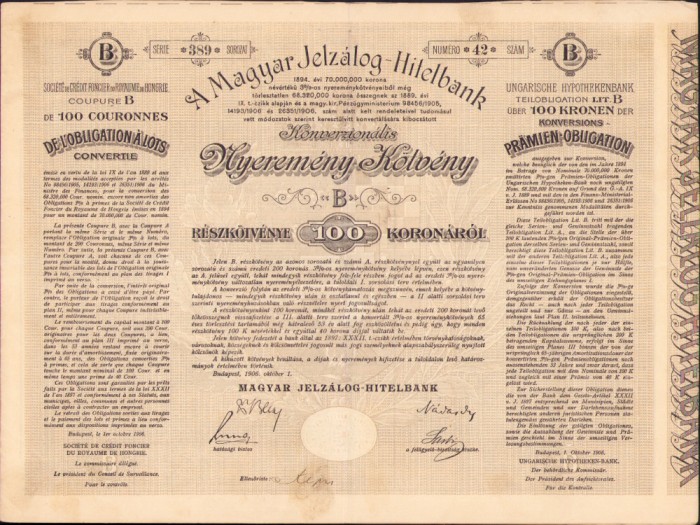 HST A638 Acțiune A Magyar Jelzalog Hitelbank 1906