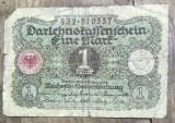 BNKSTR03DE Bancnotă Veche Germania 1 Mark 1920 (Darlehnskassenschein), Perioada Interbelică, Republica Weimar, Numismatică