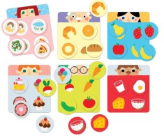 Joc educativ pentru copii tip Bingo si asociere imagini, Banana Panda Let s Play Yummy Bingo, cu alimente, 6 planse si 24 piese de asezat