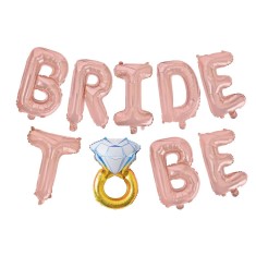 Set Baloane din Folie Metalizată, Cyrax, Model Bride To Be, Litere de 40 cm, Baloane Party, Ambalaj Individual, Pai Inclus, Umflare cu Aer sau Heliu,