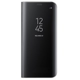 Husa Smart Flip Cover Clear View Neagra pentru Samsung Galaxy S8, Piele Ecologica si Policarbonat