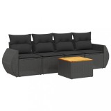 Set mobilier de gradina cu perne, 5 piese, negru, poliratan