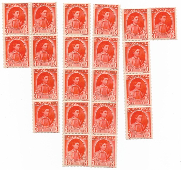 Centenarul nasterii regelui Carol I, 1938, 3 L, 21 buc., neobliterate