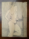 40. Nud femeie - schita , desen in tus, Natura statica, Acuarela, Realism