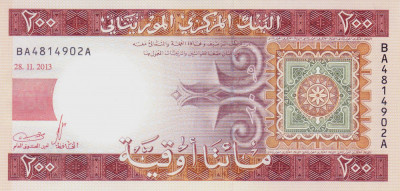 Bancnota Mauritania 200 Ouguiya 2013 - P17 UNC foto