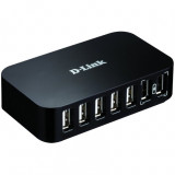 Hub USB D-Link DUB-H7 , 7x USB 2.0 , 2 porturi alimentare , Negru