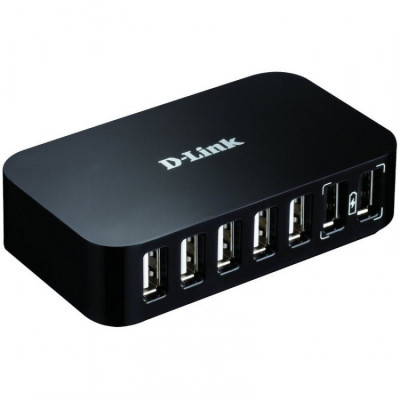 Hub USB D-Link DUB-H7 , 7x USB 2.0 , 2 porturi alimentare , Negru foto