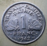 Moneda Franta Vichy 1 Franc 1942 Aluminiu WWII KM# 902.1