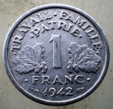 1.168 FRANTA VICHY WWII 1 FRANC 1942, Europa, Aluminiu