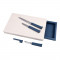 Set tocator Zokura, 38 x 25.5 x 3.5 cm, plastic/fibre paie de grau, maner cutite plastic, 6 piese, Albastru/Alb