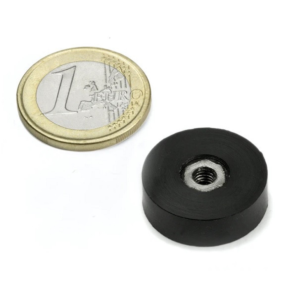 Magnet neodim oala cauciucat &Oslash;20 mm, cu filet interior M4, putere 3,2 Kg