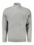 Pulover cu guler inalt barbati, cu mini logo brodat, Regular fit, gri, 2XL, 3XL