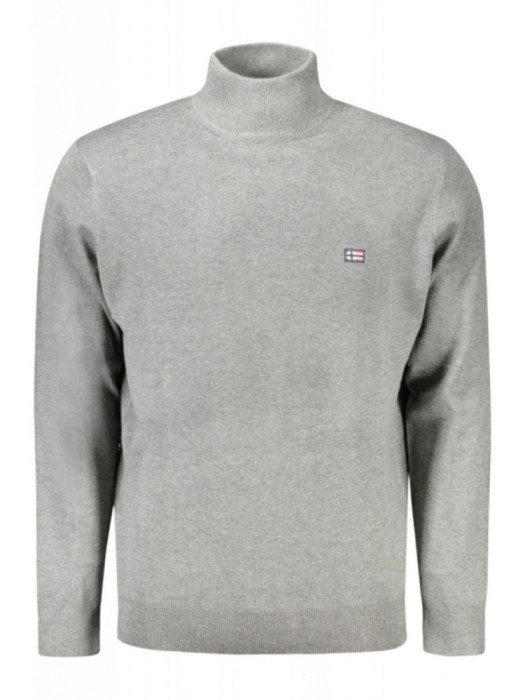Pulover cu guler inalt barbati, cu mini logo brodat, Regular fit, gri, 2XL