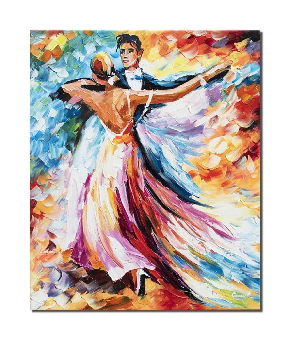Tablou pictat manual, In pasi de vals, 60x50cm ulei pe panza in cutit efect 3D, gata de expus pe perete