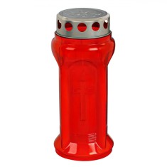 Lum&acirc;nare Decorativă Plastic, Model 9.5x22cm, Timp De Ardere 72 Ore, Capac Argintiu, Roșu