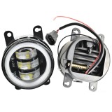 Set 2 proiectoare ceata LED Dacia, Renault, Nissan cu angel eyes, lumina alb+galben, diamentru 3&amp;quot; / 90mm, 30W, 12/24V, carcasa aluminiu, mufa H11