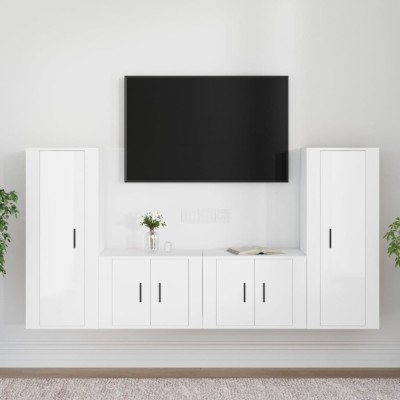 vidaXL Set dulap TV, 4 piese, alb extralucios, lemn prelucrat foto