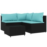 Set mobilier relaxare gradina 4 piese cu perne poliratan negru