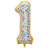 Balon din Folie Metalizata, Figurina Cifra, Model Candy, Tema Aniversare 100 cm, Ambalaj Individual, Pai inclus, Umflare cu Aer sau Heliu, Multicolor,