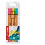 Fineliner Stabilo Point 88, 0.4 mm, 6 culori, neon/set etui