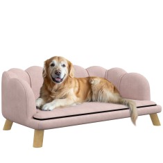 PawHut Canapea pentru animale de companie pentru c&acirc;ini de talie medie și mare p&acirc;nă la 25 kg, lemn rezistent, capitonat, Roz | Aosom Romania