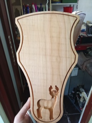 Panoplie Căprior trofeu, lemn masiv de cireș 350x220mm foto