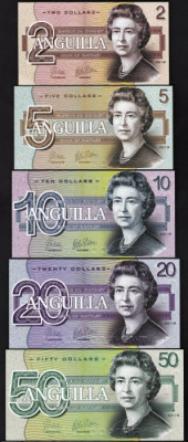 Bancnota Anguilla 5 - 50 Dolari 2019 - UNC ( set x5 hibrid polimer - fantezie ) foto