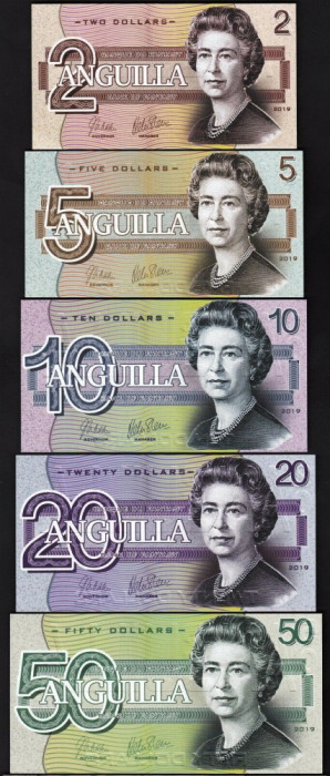 Bancnota Anguilla 5 - 50 Dolari 2019 - UNC ( set x5 hibrid polimer - fantezie )