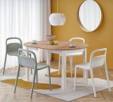 Masa extensibila living si bucatarie HM Ringo, blat MDF, ovala, 6 persoane, stejar alb