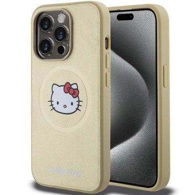 Husa pentru iPhone 13 Pro - Hello Kitty Hardcase Leather Kitty Head MagSafe (HKHMP13LPGHCKD) - Gold foto