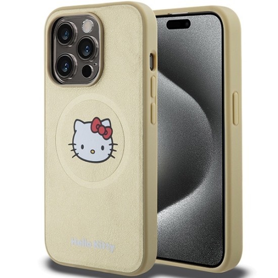 Husa pentru iPhone 13 Pro - Hello Kitty Hardcase Leather Kitty Head MagSafe (HKHMP13LPGHCKD) - Gold