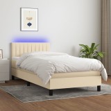 Gossi pat cu arcuri, saltea si led, crem, 100x200 cm, textil