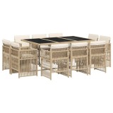 Set mobilier de gradina cu perne, 11 piese, bej, poliratan