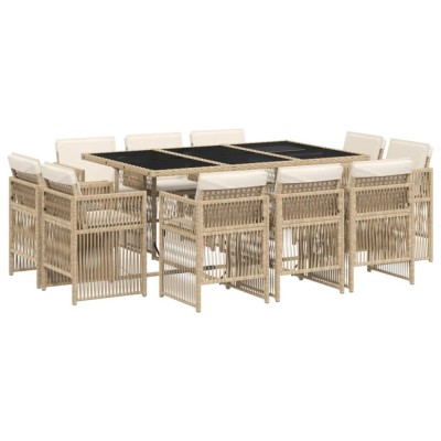 Set mobilier de gradina cu perne, 11 piese, bej, poliratan foto