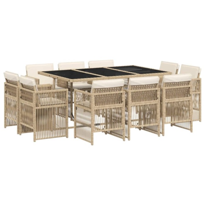 Set mobilier de gradina cu perne, 11 piese, bej, poliratan