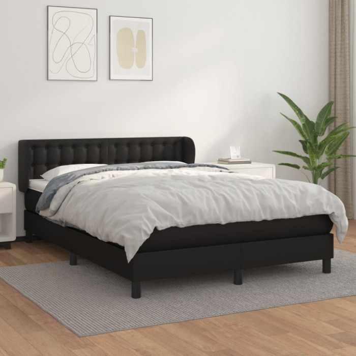 vidaXL Pat box spring cu saltea, negru, 140x190 cm, piele ecologică 3127307