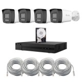 Kit supraveghere IP HiLook Hikvision 4 camere 4MP PoE cu NVR si HDD 500GB