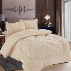 Lenjerie De Pat Soft Dream Buda Co018, Microfibra Plusata, 3 Piese, Fara Elastic, Bej