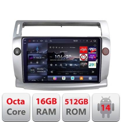 Navigatie Citroen C4 2004-2009 Edotec Kit-088 8 core QLED 2K 16+512 360 Android Waze USB Navigatie Internet Youtube Radio CarStore Technology