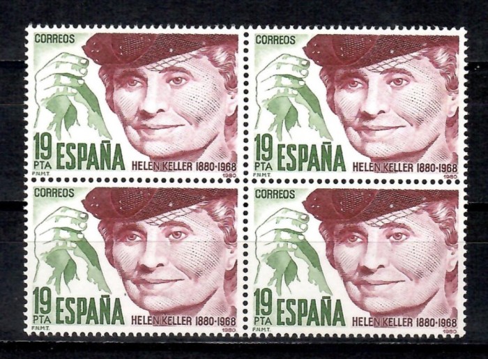 Spania 1980 - 100 de ani de la nașterea lui Helen Keller, bloc de 4, MNH