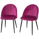 Homcom Set 2 Scaune Tapițate, cu Spătar Curbat Elegant și Picioare Metalice, 52x54x80 cm, Roz | Aosom Romania
